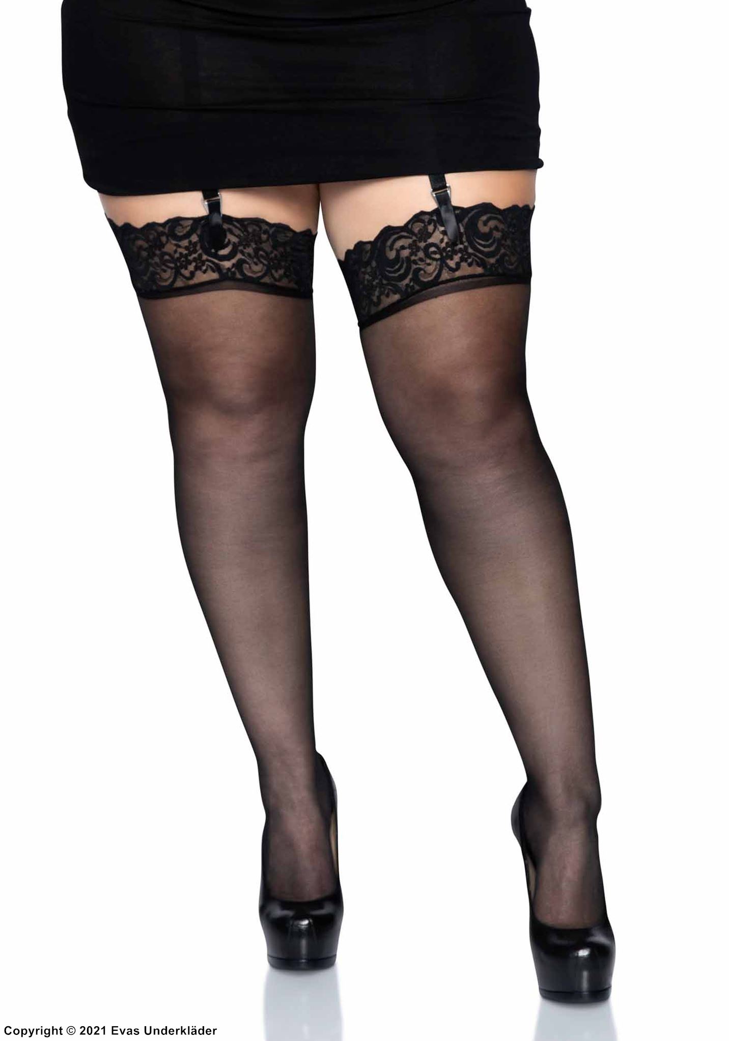 Thigh high stockings, lace edge, plus size